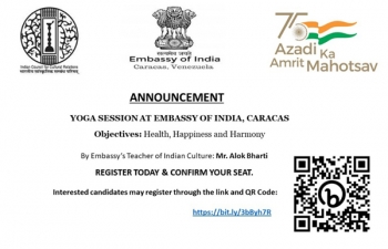ANNOUNCEMENT: YOGA SESSION AT EMBASSY OF INDIA, CARACAS
